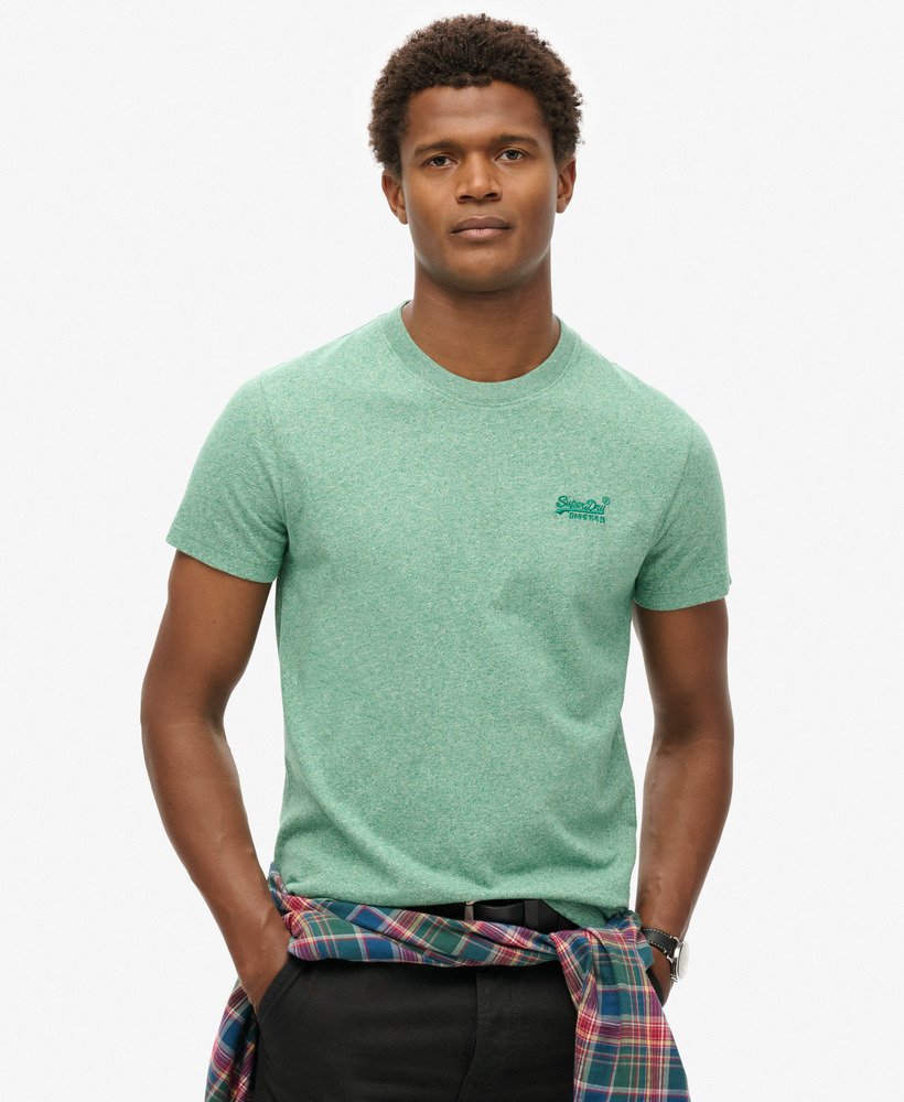 t-shirt met essential-logo van biologisch katoen in felgroen.