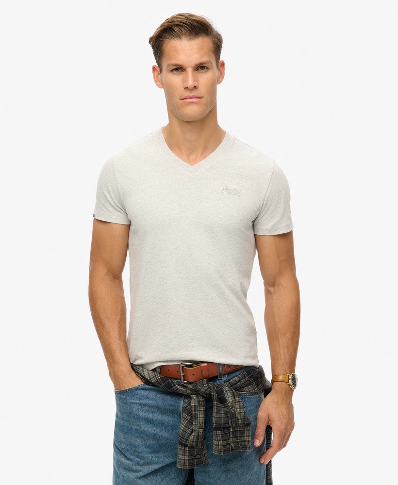 t-shirt met v-hals en essential-logo van biologisch katoen in glacier grey marl.