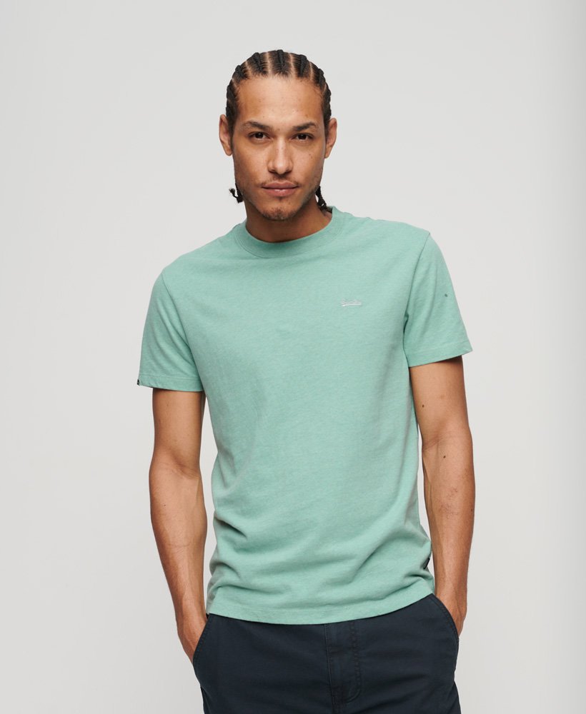essential t-shirt met klein logo van biologisch katoen in de kleur sage marl.