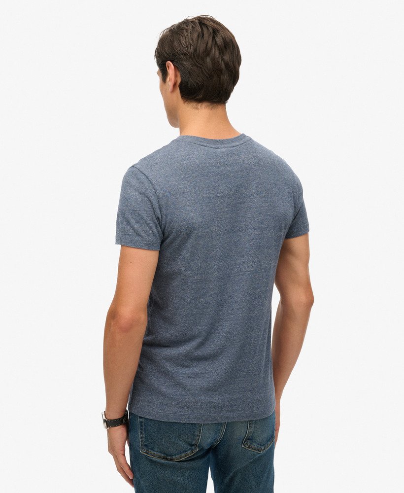t-shirt met v-hals en essential-logo van biologisch katoen in navy marl.