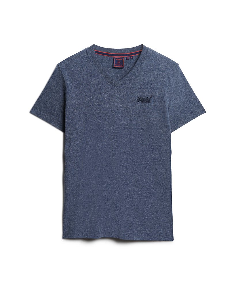 t-shirt met v-hals en essential-logo van biologisch katoen in navy marl.