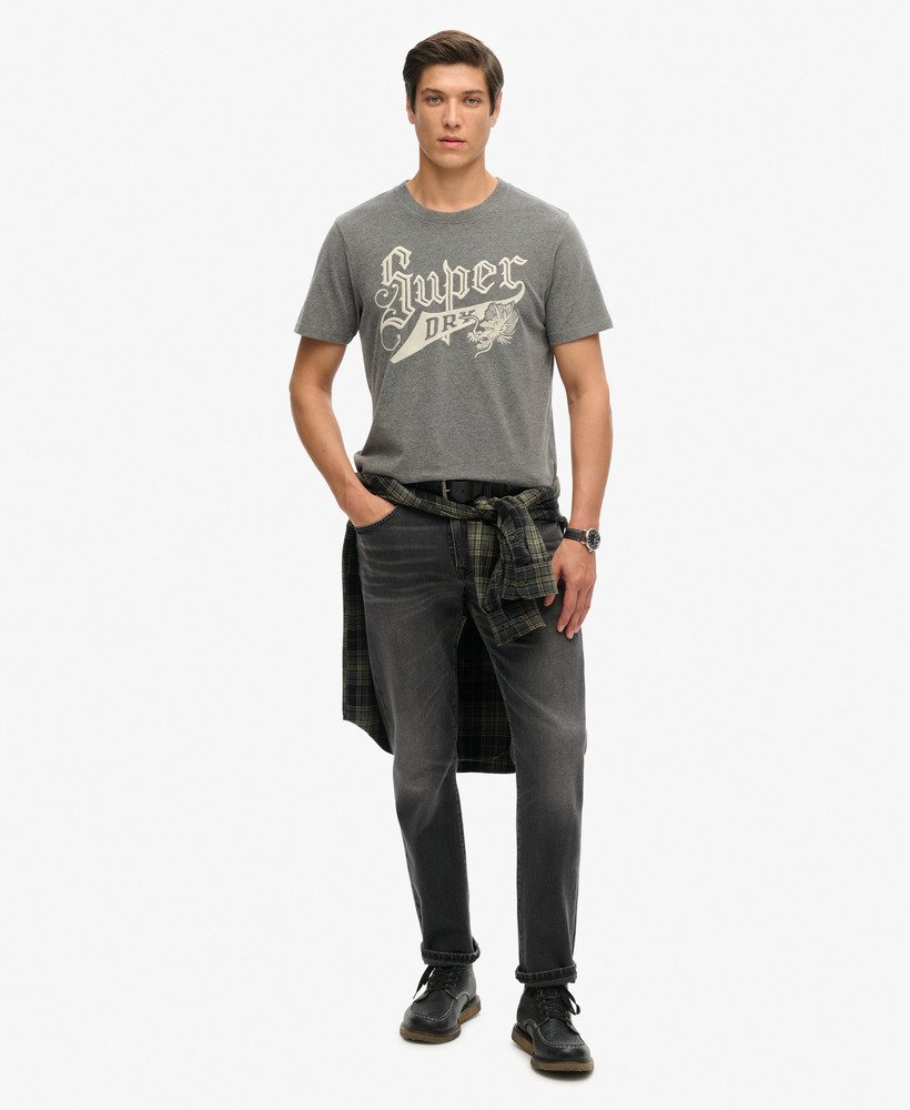 vintage t-shirt in scriptstijl voor studenten in de kleur charcoal marl.