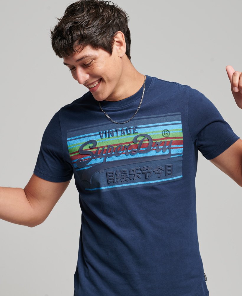 vintage cali t-shirt met logo in nautisch marineblauw.