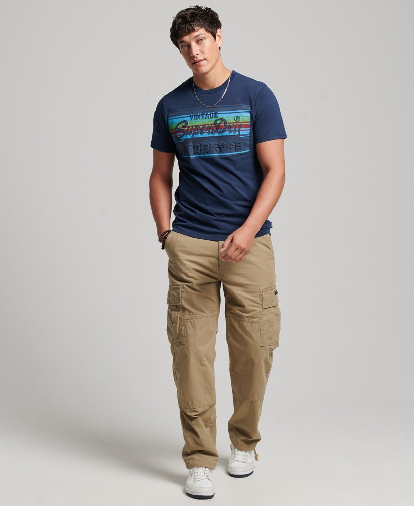 vintage cali t-shirt met logo in nautisch marineblauw.