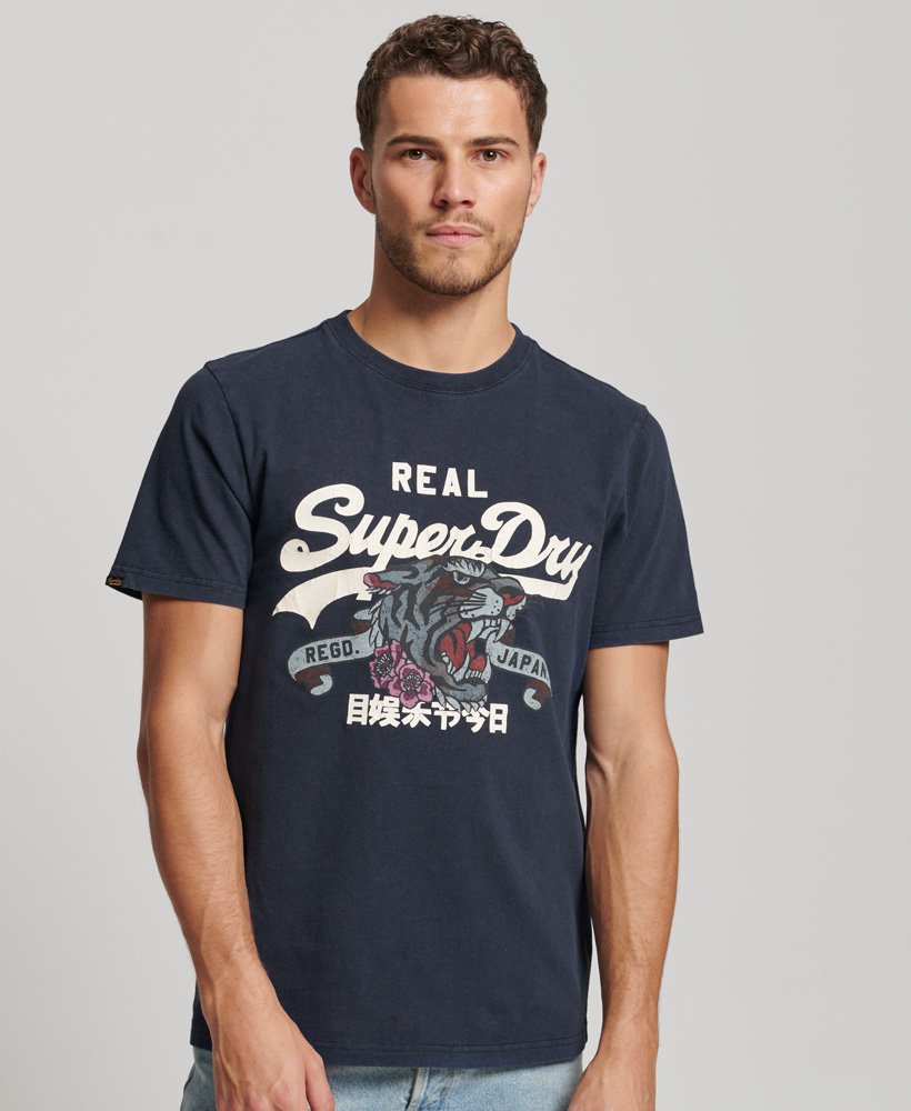 vintage logo t-shirt met tekst in eclipse navy