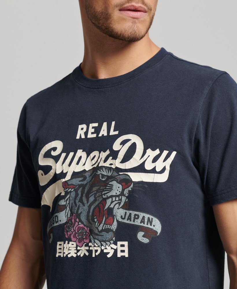 vintage logo t-shirt met tekst in eclipse navy