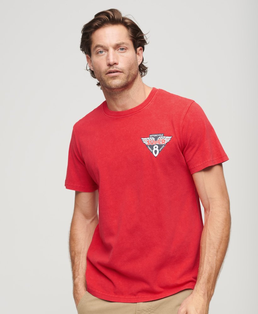 vintage americana grafisch t-shirt in frisdrankrood.