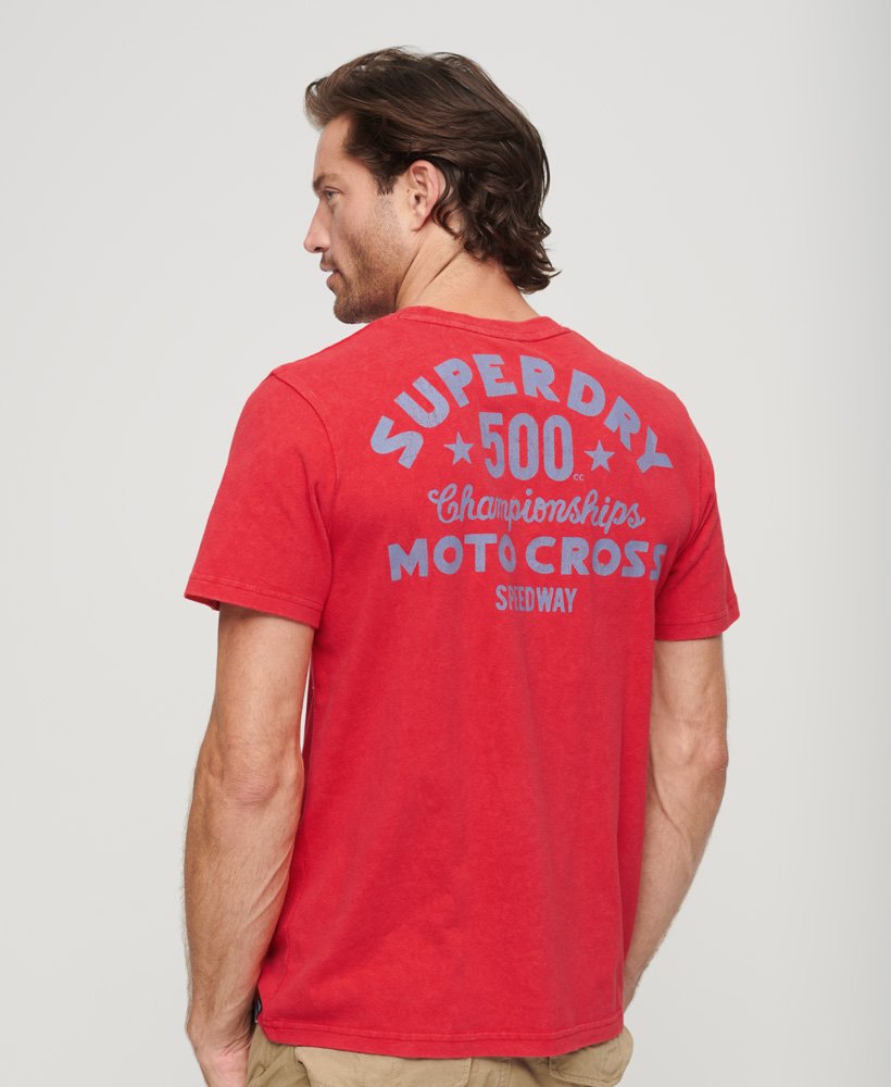vintage americana grafisch t-shirt in frisdrankrood.