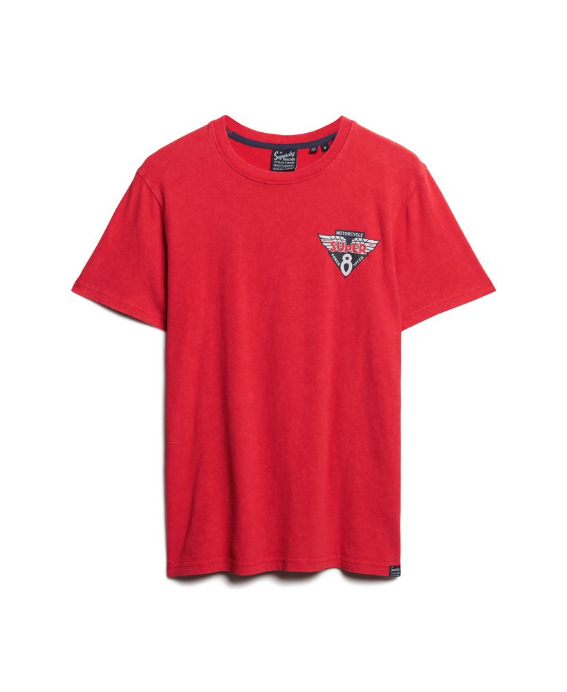 vintage americana grafisch t-shirt in frisdrankrood.