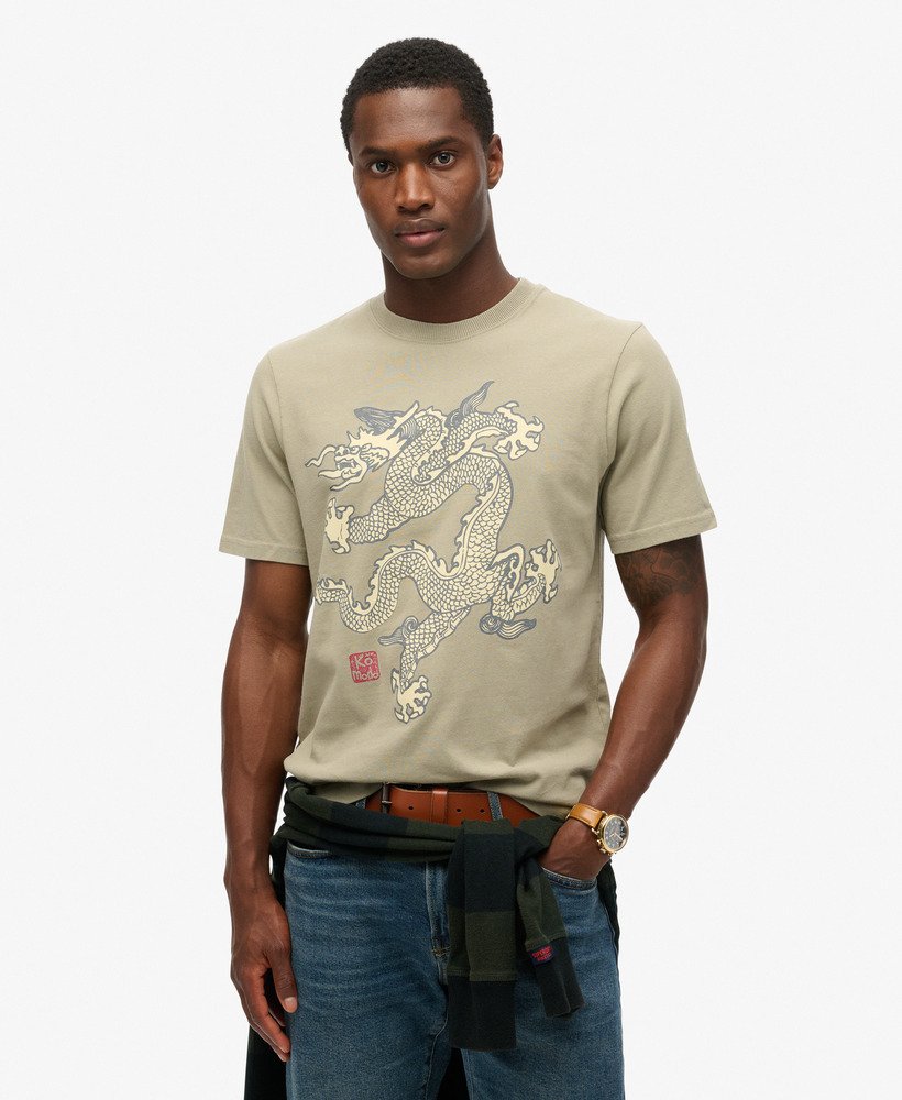 superdry x komodo vintage t-shirt in licht kaki groen