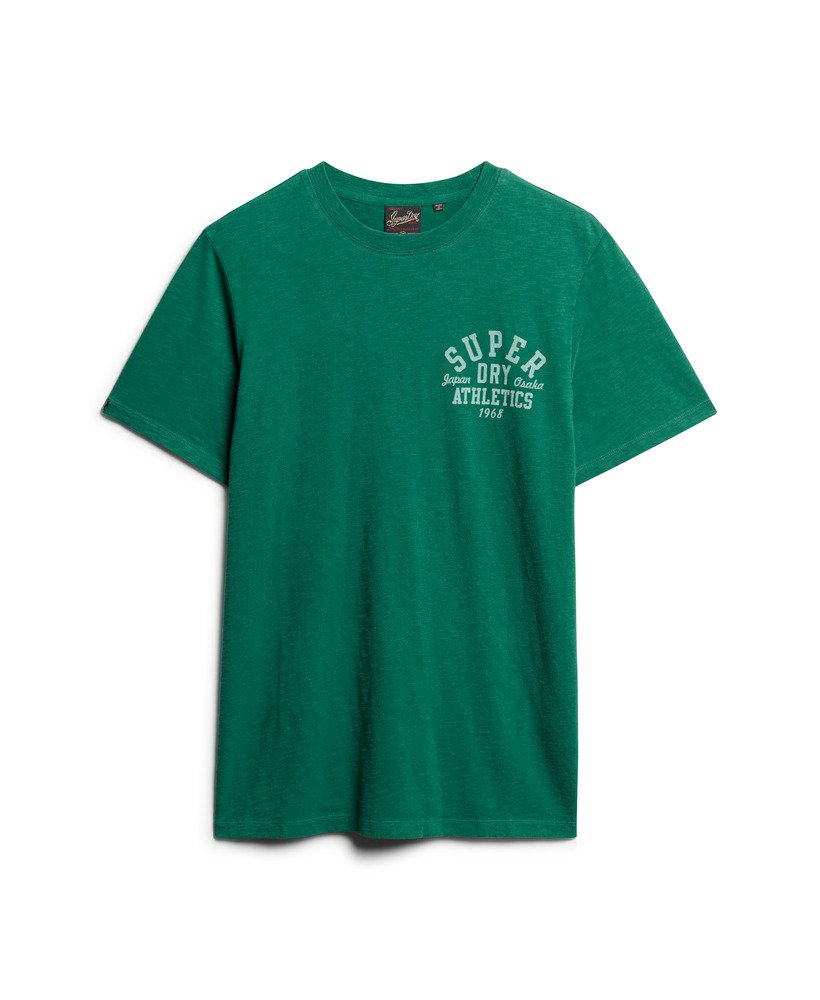 grafisch t-shirt van athletic college in donker bosgroen met structuurverf.