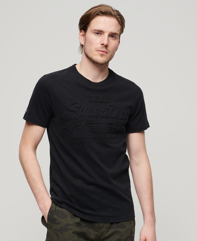 t-shirt met reliëf vintage logo in gitzwart