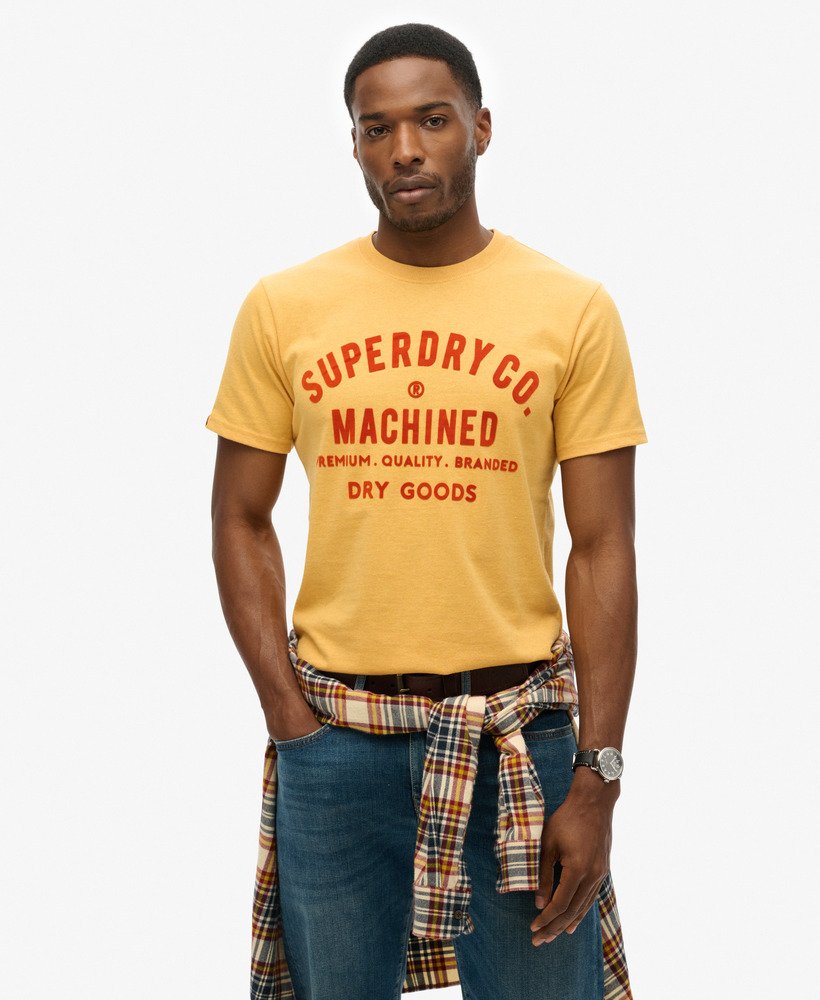 werkshirt met flockprint in ambergeel gemêleerd
