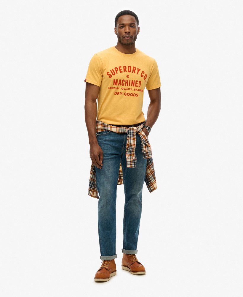 werkshirt met flockprint in ambergeel gemêleerd