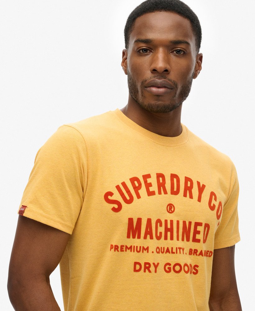 werkshirt met flockprint in ambergeel gemêleerd