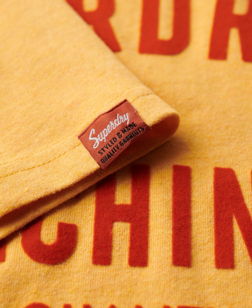 werkshirt met flockprint in ambergeel gemêleerd