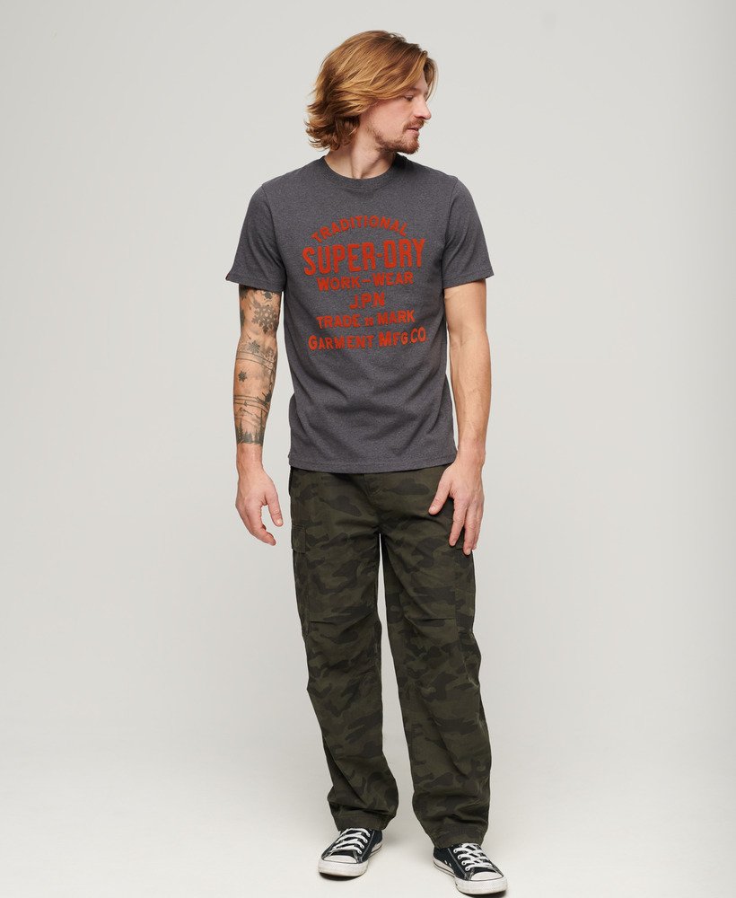 werkshirt met flockprint in granietgrijs gemêleerd
