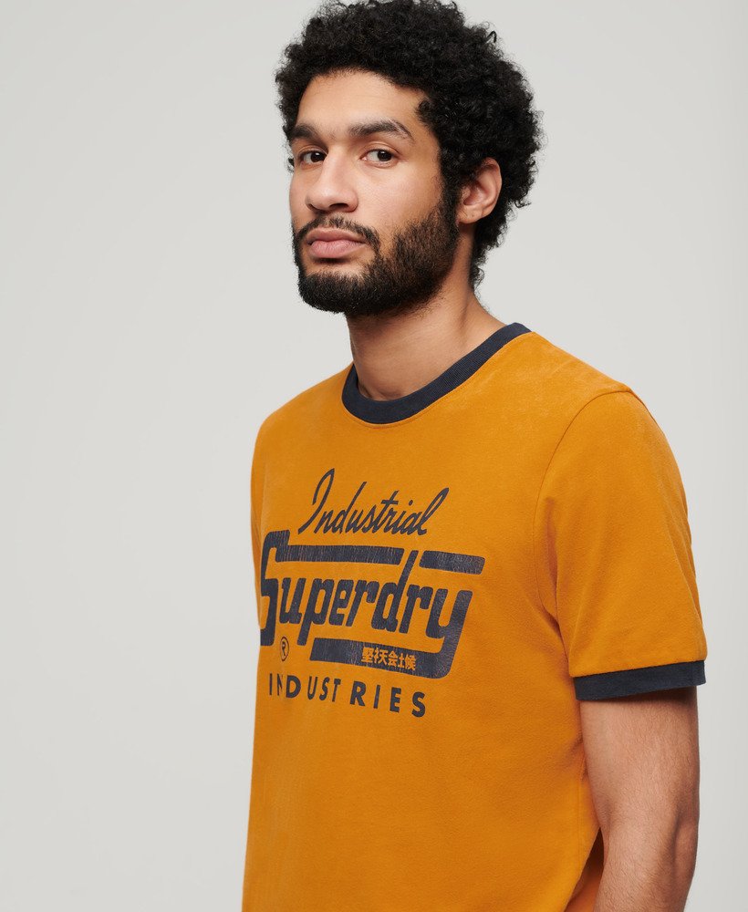 ringer workwear graphic t-shirt in heritage ochre browneclipse navy