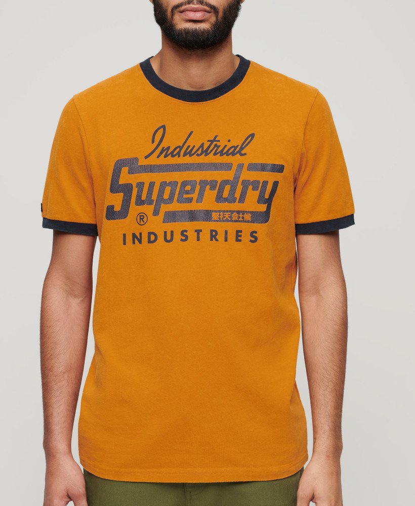 ringer workwear graphic t-shirt in heritage ochre browneclipse navy