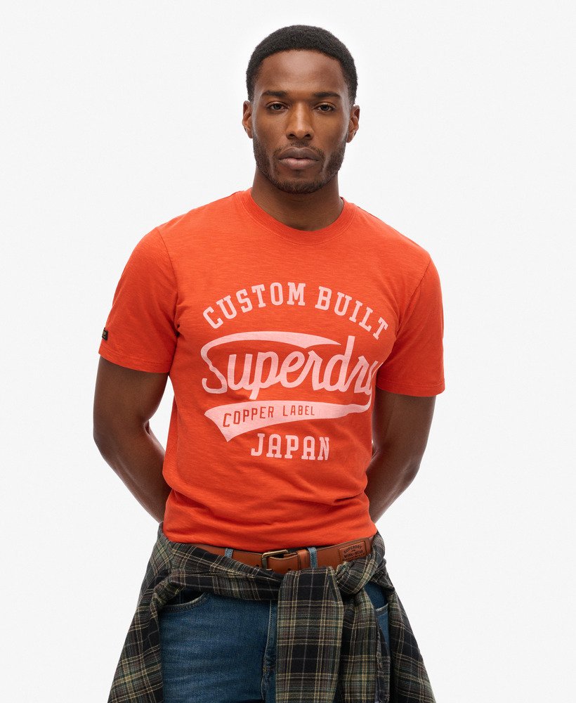copper label script t-shirt in denim co rust orange slub