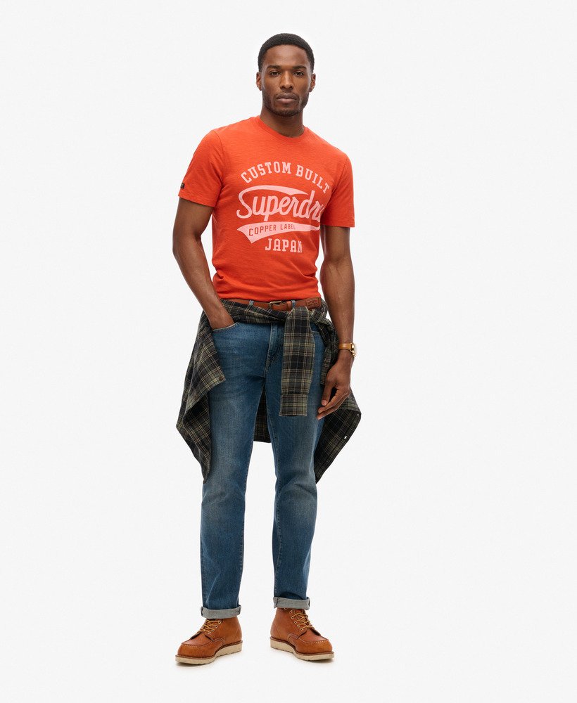 copper label script t-shirt in denim co rust orange slub