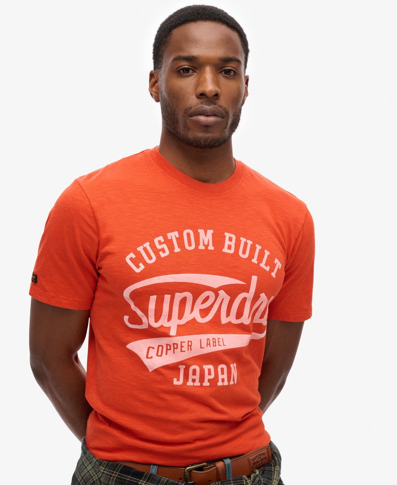 copper label script t-shirt in denim co rust orange slub