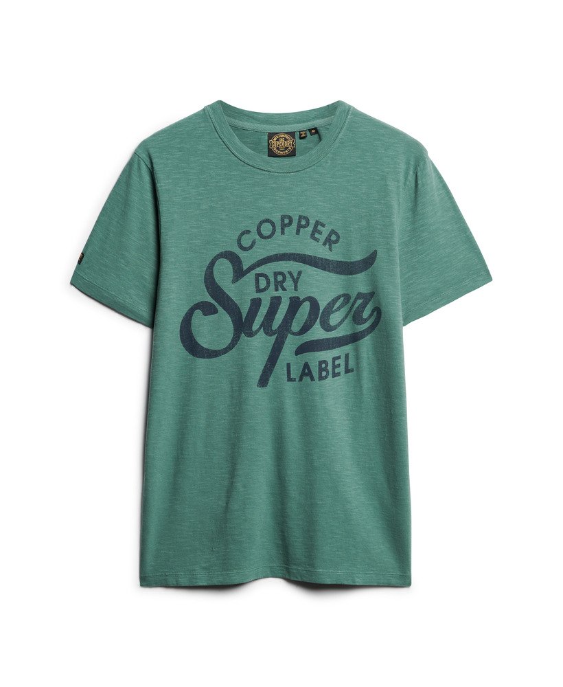 copper label script t-shirt in drius green slub