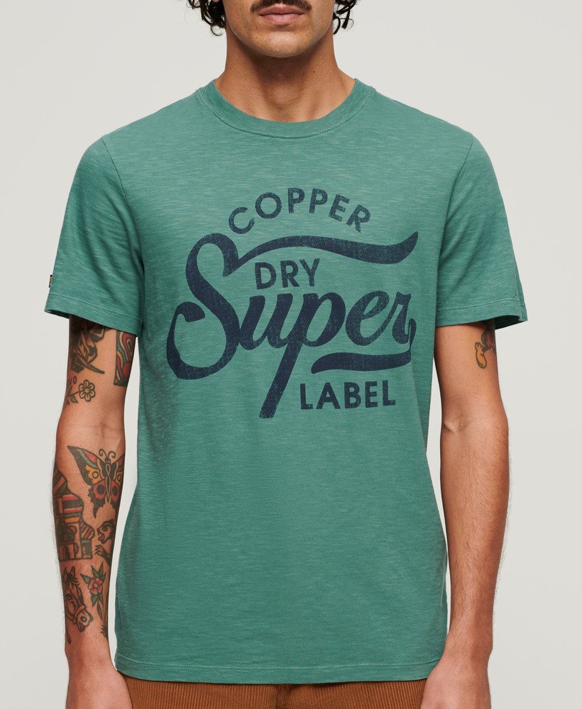 copper label script t-shirt in drius green slub
