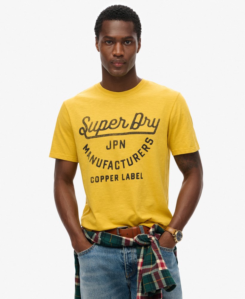copper label script t-shirt in pigmentgele slub