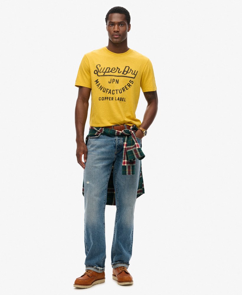 copper label script t-shirt in pigmentgele slub