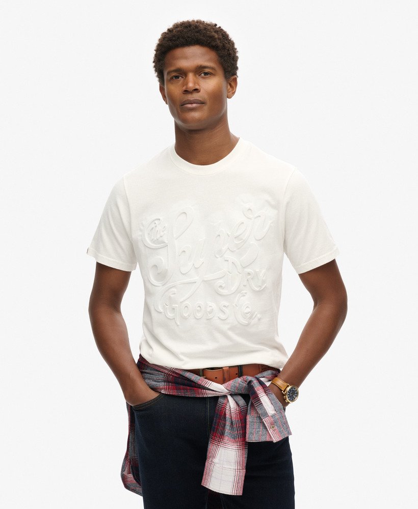 t-shirt met reliëf en archiefprint in winterwit