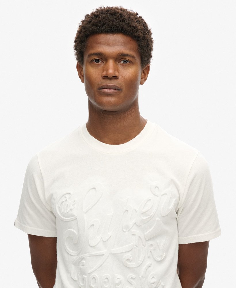 t-shirt met reliëf en archiefprint in winterwit