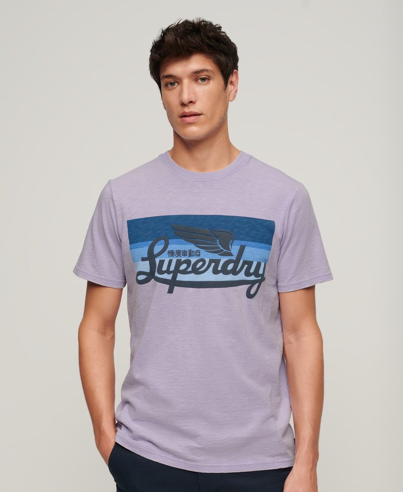 cali striped logo t-shirt in licht lavendelpaarse slub