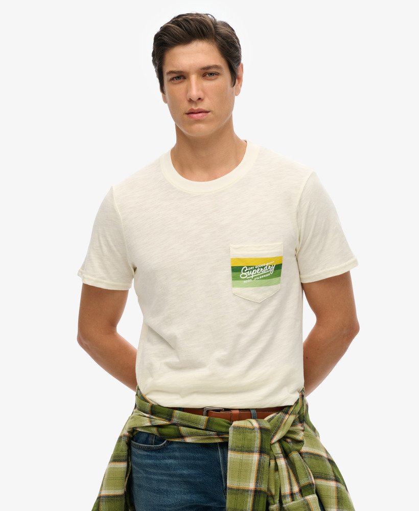 cali striped logo t-shirt in off white slub