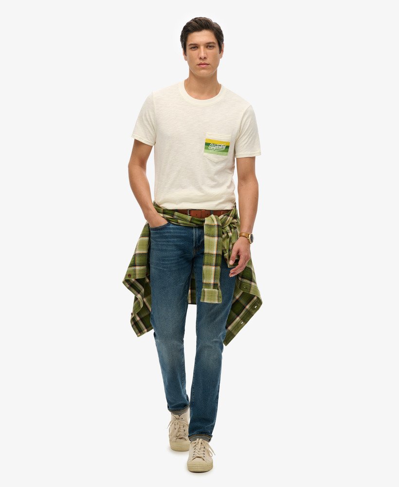 cali striped logo t-shirt in off white slub
