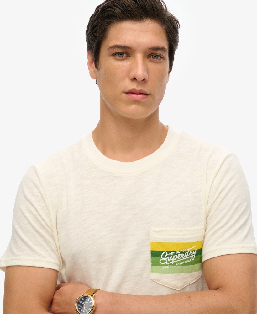 cali striped logo t-shirt in off white slub