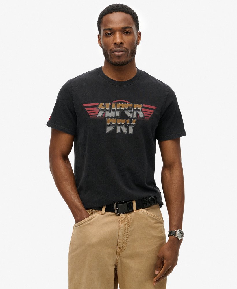 rock graphic band t-shirt in gewassen zwart