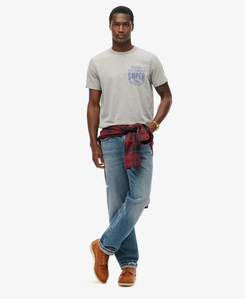 copper label t-shirt met borstprint in asgrijs gemêleerd