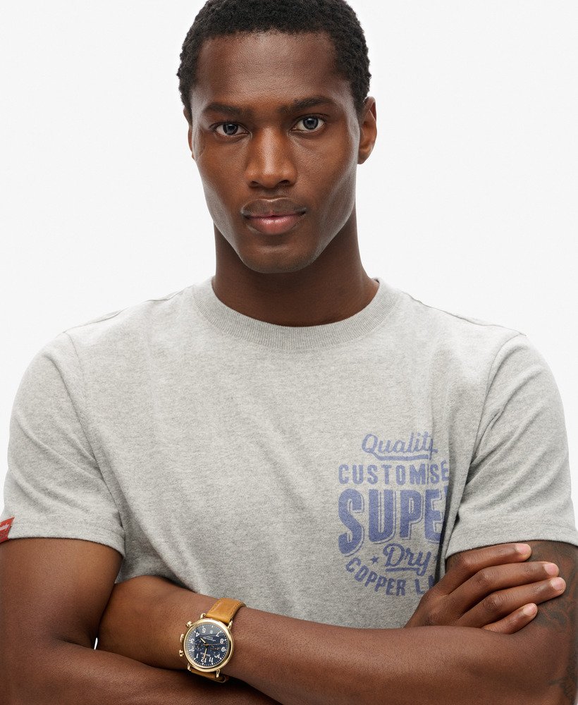 copper label t-shirt met borstprint in asgrijs gemêleerd