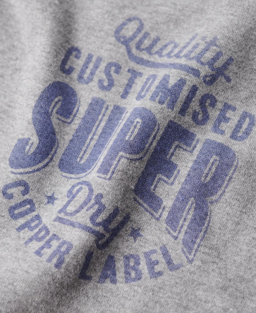 copper label t-shirt met borstprint in asgrijs gemêleerd