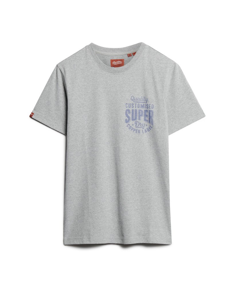 copper label t-shirt met borstprint in asgrijs gemêleerd