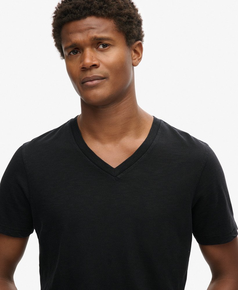 v-hals t-shirt met korte mouwen van slubstof in zwart