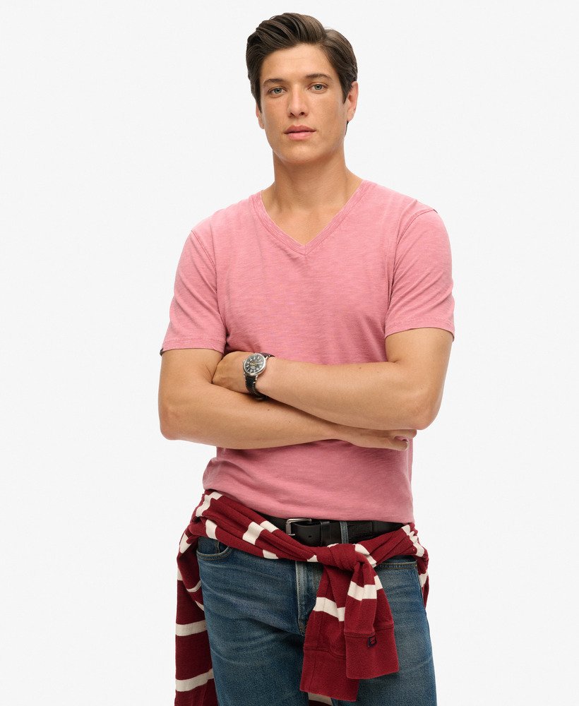 t-shirt met v-hals en korte mouwen van slubstof in mesa rose pink