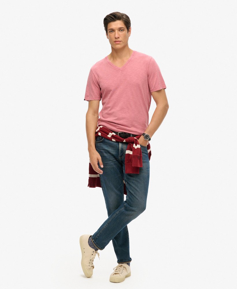t-shirt met v-hals en korte mouwen van slubstof in mesa rose pink