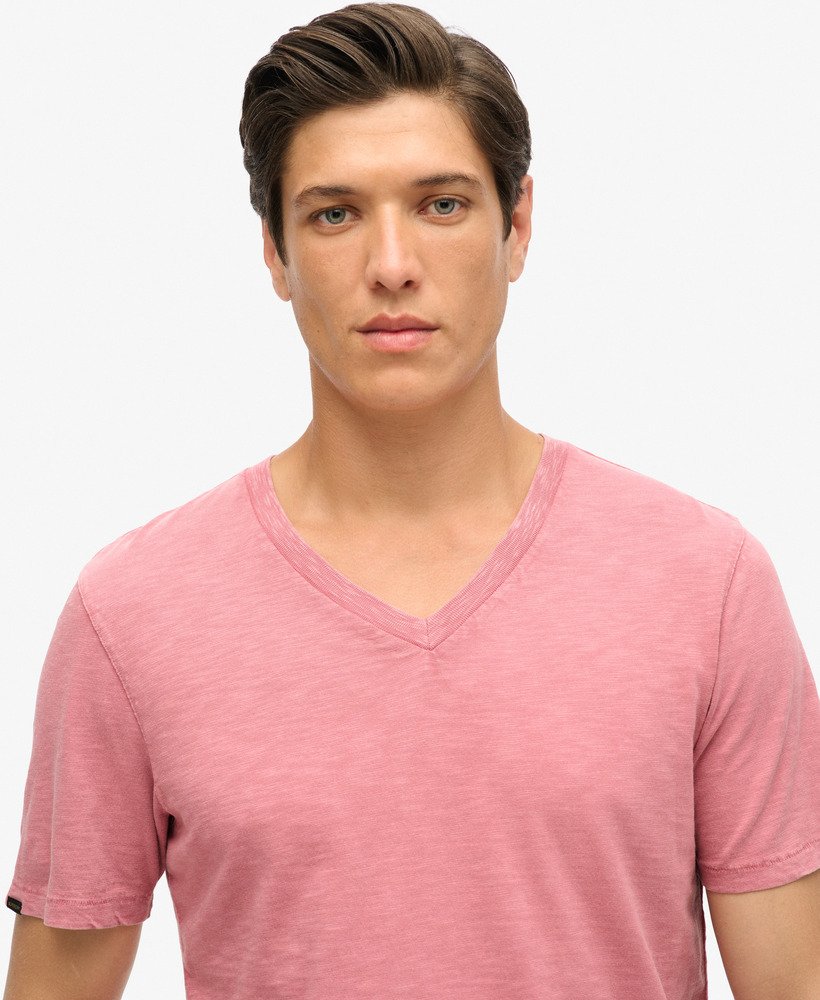 t-shirt met v-hals en korte mouwen van slubstof in mesa rose pink