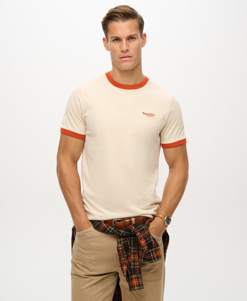 essential logo ringer t-shirt in havermoutdenim co roestbruin