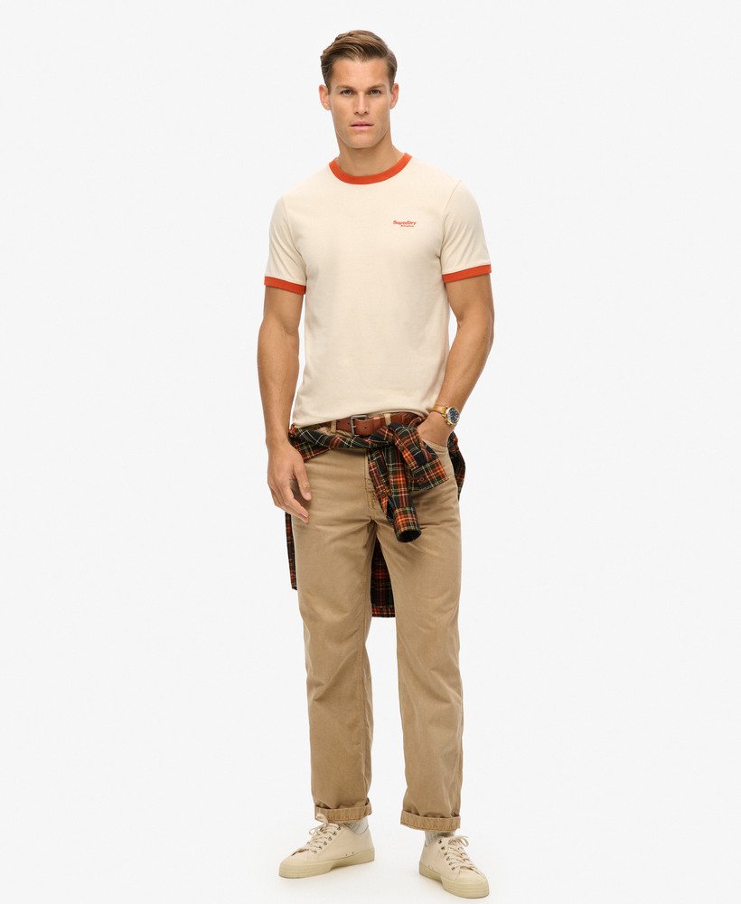 essential logo ringer t-shirt in havermoutdenim co roestbruin