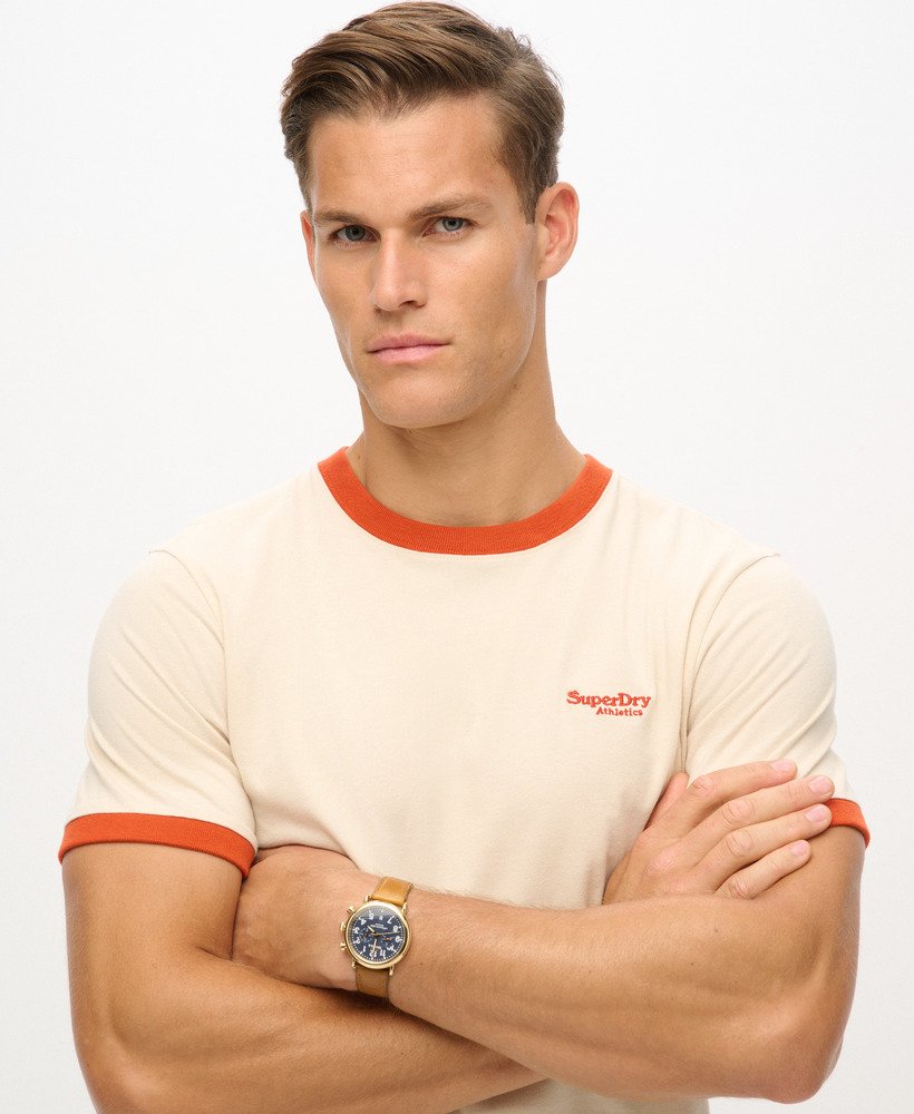 essential logo ringer t-shirt in havermoutdenim co roestbruin