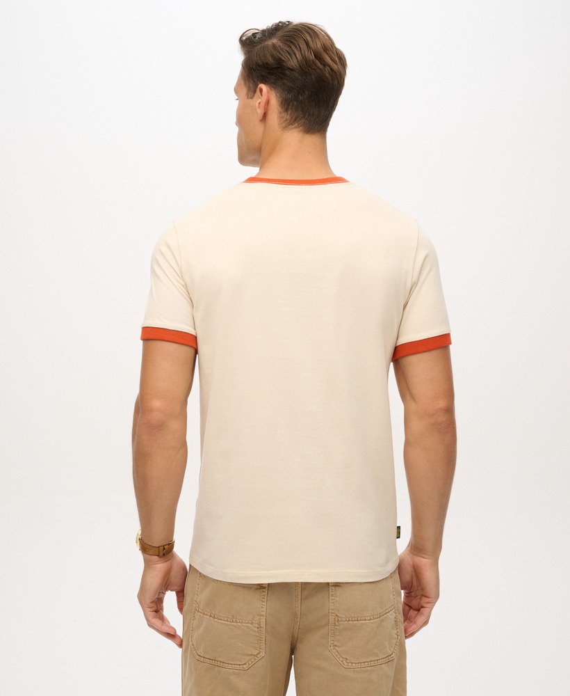 essential logo ringer t-shirt in havermoutdenim co roestbruin