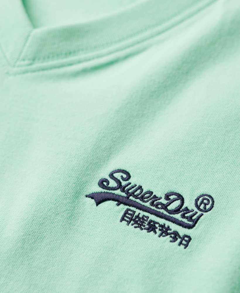 t-shirt met v-hals en essential-logo van biologisch katoen in spearmint lichtgroen.